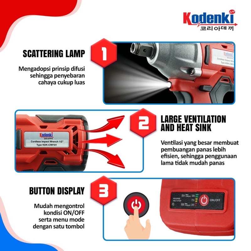 CORDLESS IMPACT WRENCH 1/2 INCH KODENKI - MESIN BOR BUKA BAUT 21 V