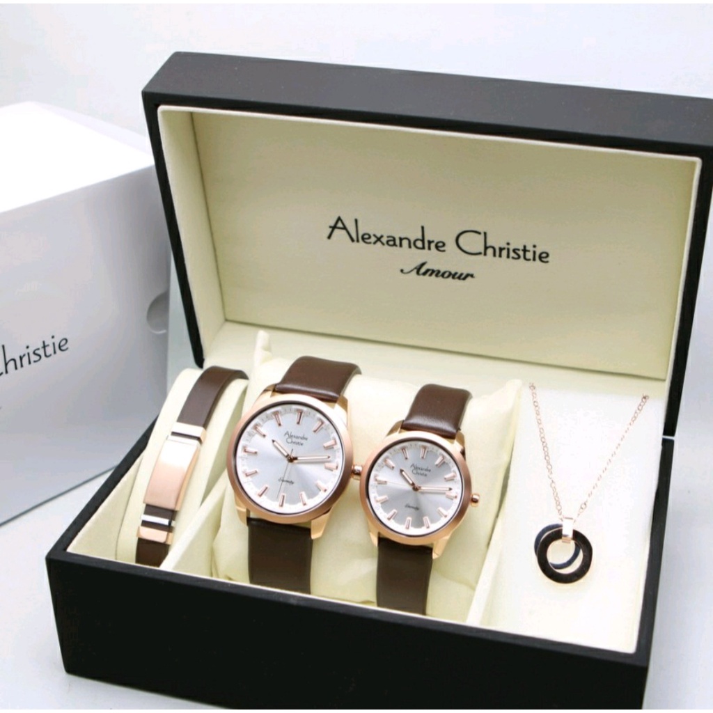 Alexandre Christie Ac 8664 / Ac 8666 Jam Tangan Couple Set Kulit Original