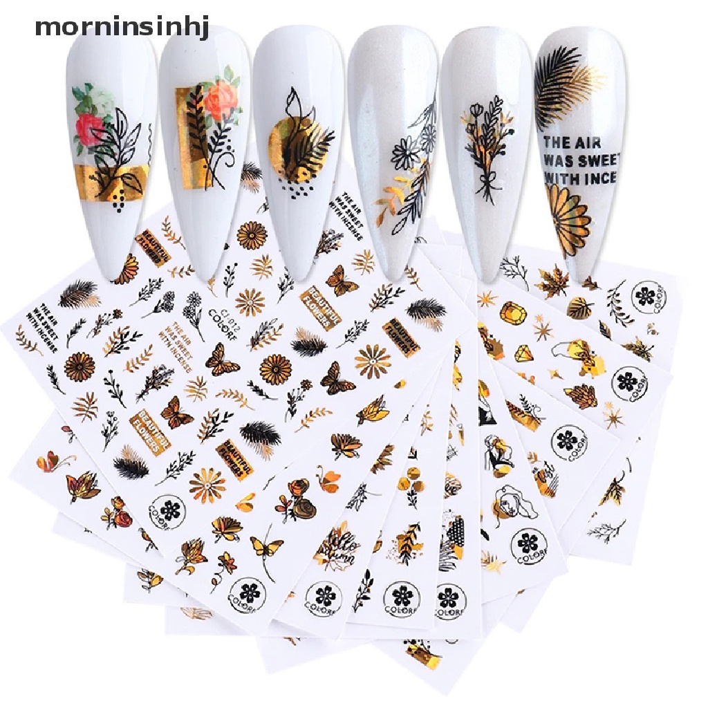 Mornin Stiker Kuku 3d Motif Daun Bronzing Untuk Nail Art