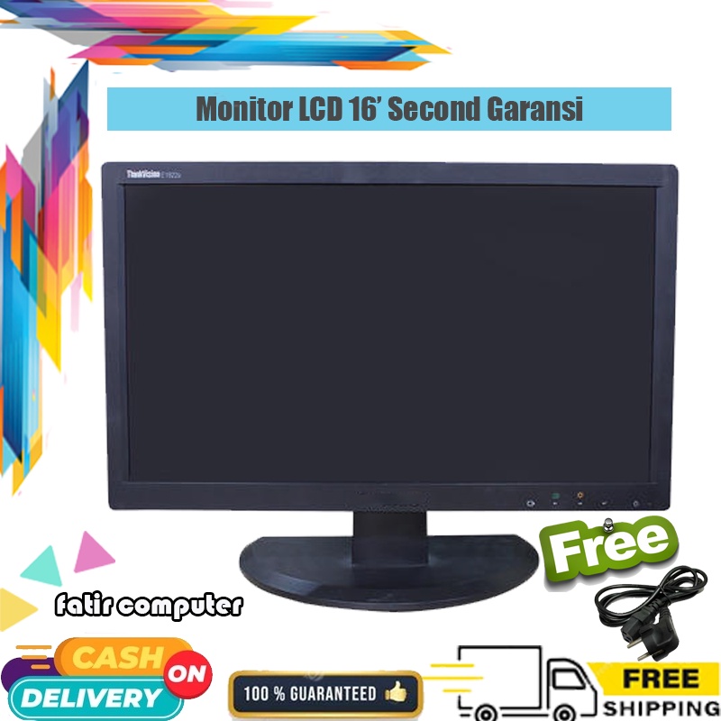 LED LCD Monitor PC Komputer Dekstop CCTV 16 Inch Wide Merek Campur Normal no minus Garansi Free Kabel Power