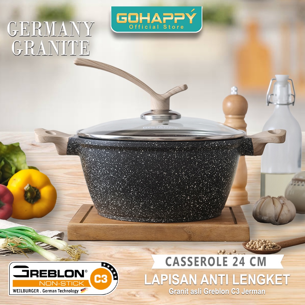 Panci Big Set 3 Black Gohappy Germany Granite Bpa Free Wok Casserole Fypan Asli jerman Gebron C3