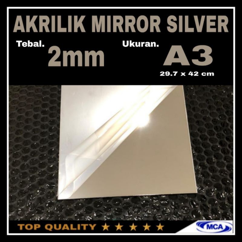 AKRILIK LEMBARAN SILVER MIRROR A3 / Acrylic Mirror Silver / Laser cutting