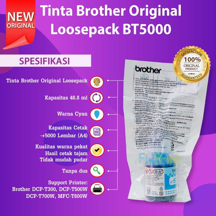 Tinta Brother BT5000 Printer HL-T4000DW DCP-T300 T310 T500W T510W T700 T710W T800W T810W T910DW DCP-T220DCP-T420W DCP-T520W DCP-T720DW T820DW T920DW