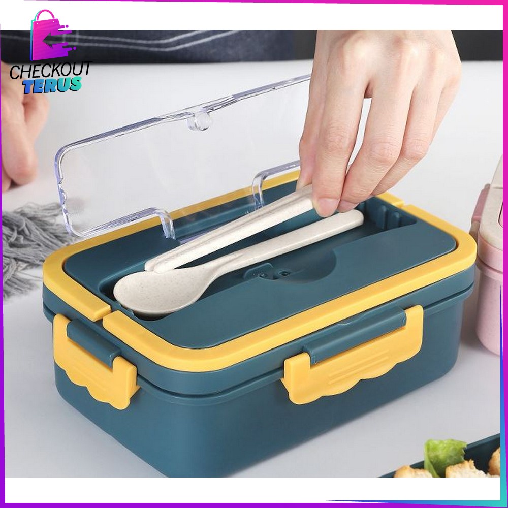 CT C374 Lunch Box Set Sendok Set Bekal Sendok Sumpit Kotak Bekal Makan Wheat Straw Gandum Anti Tumpah Kotak Makan Lucu Bahan Jerami Gandum BPA Free