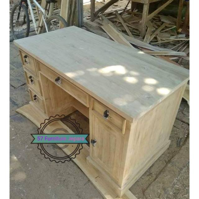 Meja kantor laci/ kerja jati + kunci mentahan/ Unfinished