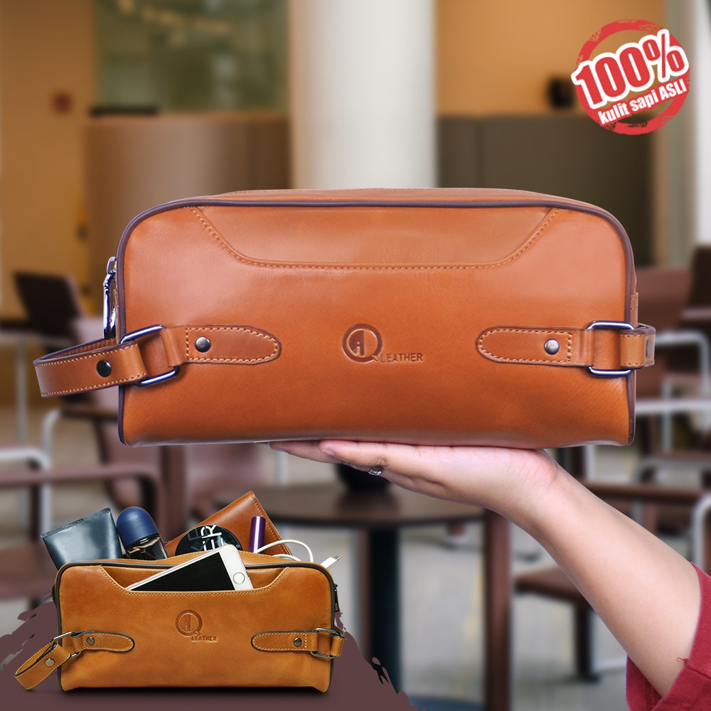 POUCH 100% GENUINE LEATHER CLUTH BAHAN KULIT SAPI ASLI PREMIUM BERKUALITAS 100% ORIGINAL QI LEATHER
