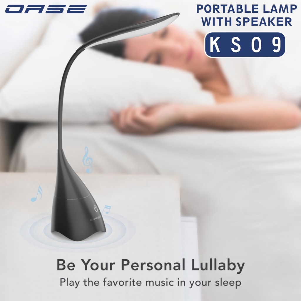 Speaker Bluetooh + Lampu Meja OASE KS09 Portable Lamp With Speaker ORI - Hitam