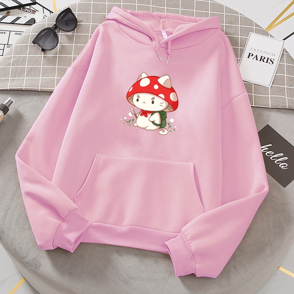 Sweater hoodie anak perempuan MUSHROOM CAT sweter anak cewek cowok murah