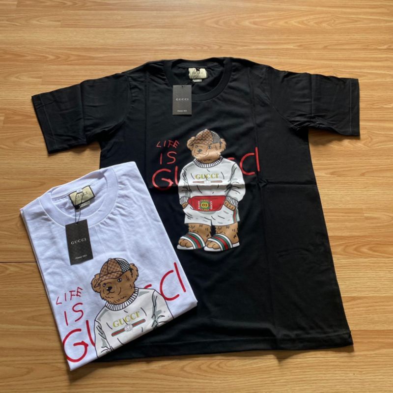 BAJU KAOS PRIA GUCCI BEAR READY 2 WARNA. BAHAN ORIGINAL COTTON FULL HASTAG. BEST SELLER