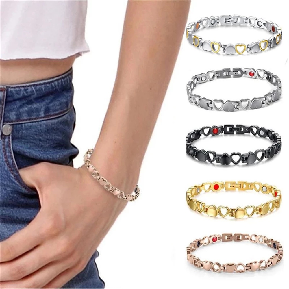 Gelang Tangan Magnetik Motif Hati Aksen Hollow Untuk Kesehatan Wanita