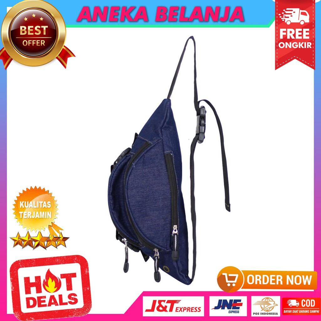 New Trendy Waistbag Cowok Kece Kekinian Berkualitas Sporty Navy Casual Fashionable Ekonomis Stylish