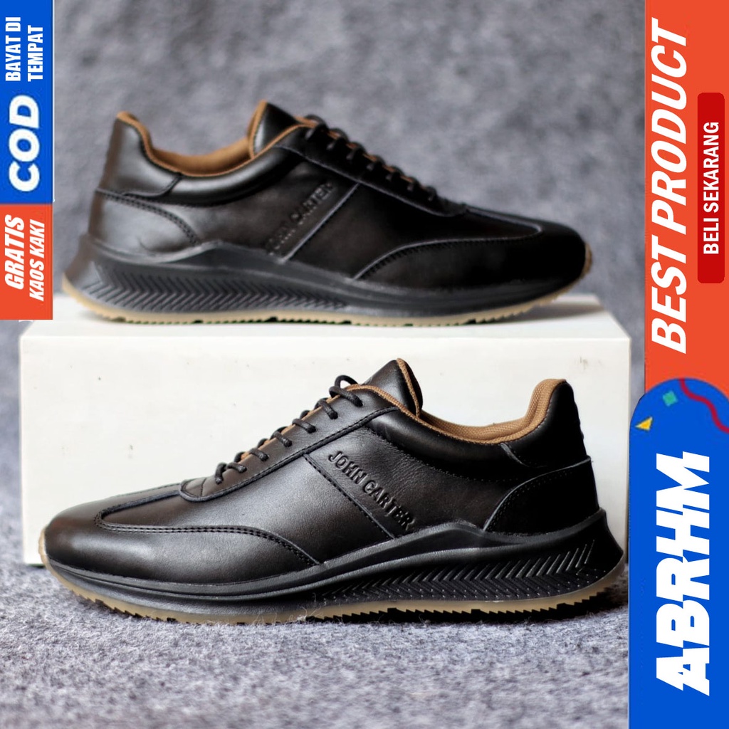 ABRHM SPARTA Sepatu Casual Sneakers Kulit Asli Hitam