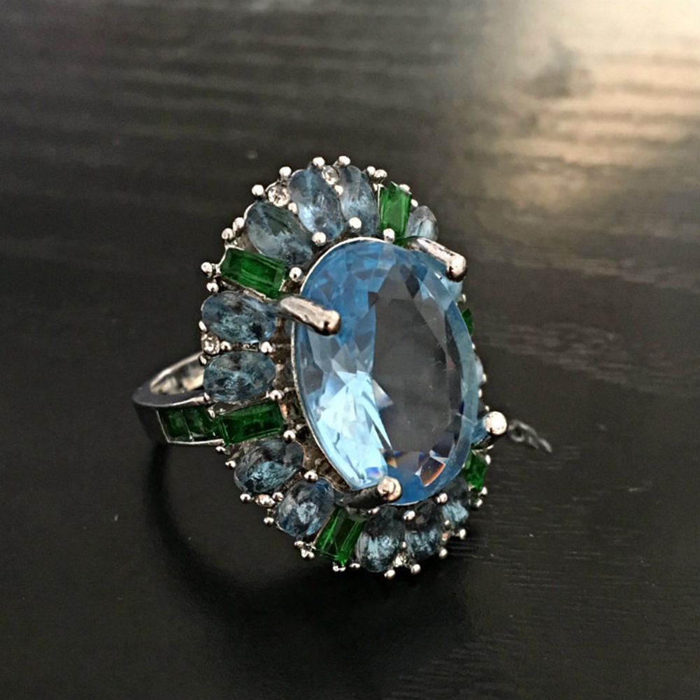 Hu Hu Hu Hu Hu Alat Bantu Pasang Kacamata♡ Cincin Wanita Desain Bunga Hias Zamrud Aquamarine Imitasi Gaya Mewah Untuk Pernikahanpestahadiah