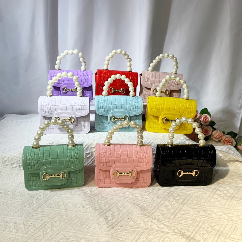 OSM JKT T5158 Tas Jelly Mutiara Motif Kulit Buaya Fashion Korea / Tas Selempang Hand Bag Wanita