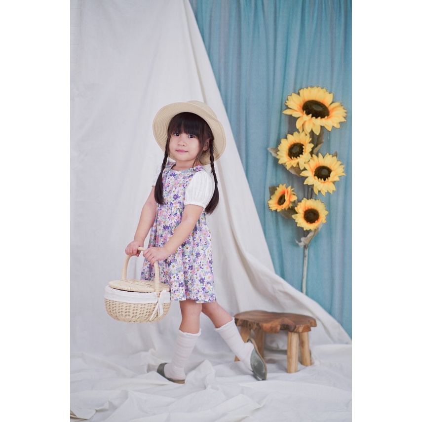 Promo !! Dress anak cewek - dress feminim - dress stack sunflower full import uk 5bln  (ungu)