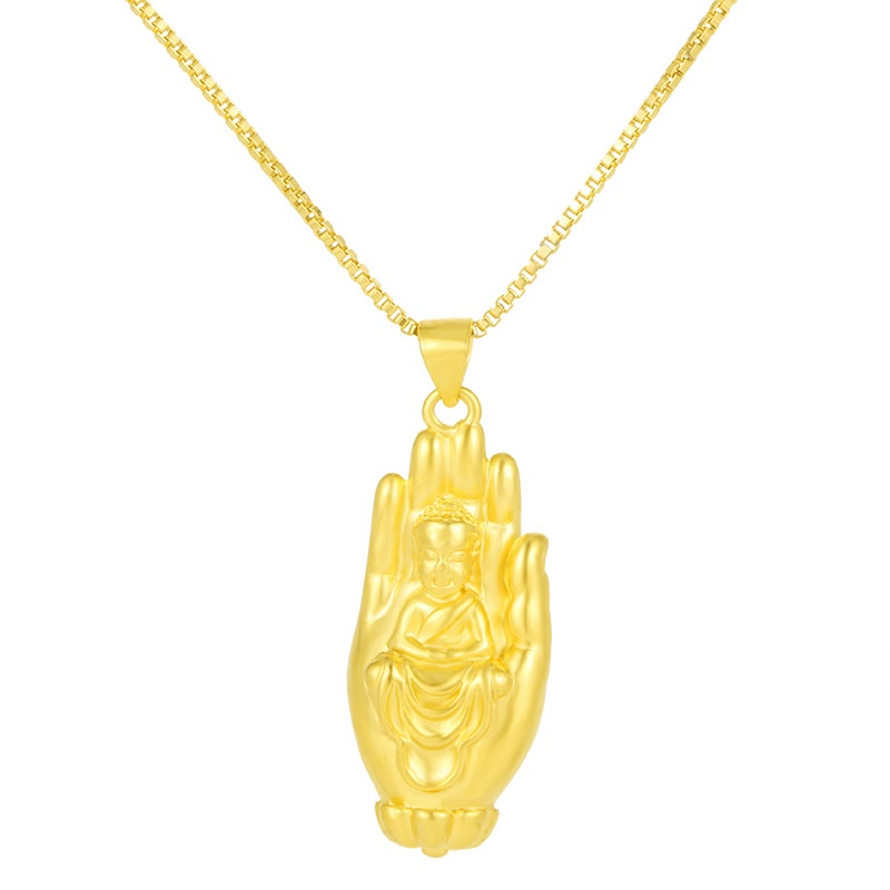 Kalung Dengan Liontin 3D Prodigy Buddha Gaya Retro Bahan Emas Emas Asli Kadar 375 Untuk Pria Dan Wanita