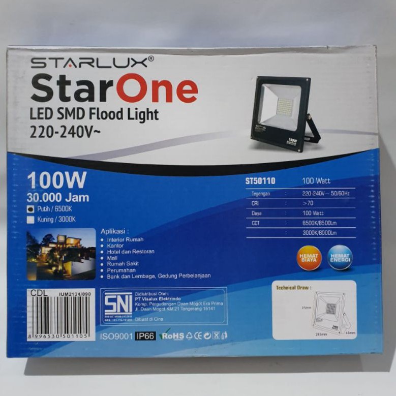 STARLUX STARONE - Lampu Led Sorot Tembak Taman Floodlight Outdoor 100W 100 watt Putih