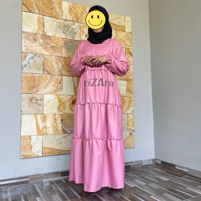 Gamis Rample Kerut Susun bahan Toyobo Fodu Asli