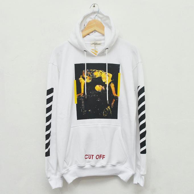 off white cut off hoodie yellow