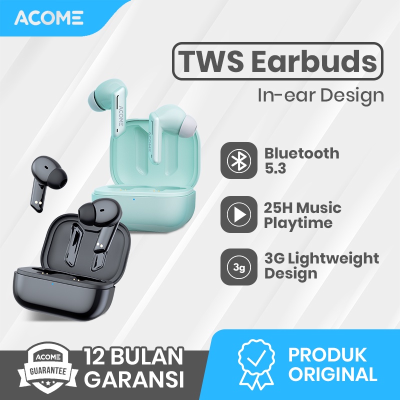 Acome True Wireless Earbuds Headset Bluetooth 5.3 TWS LED Garansi Resmi 1 Tahun Airdots T6