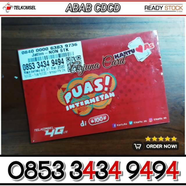 Nomor Cantik As 3434 9494 Telkomsel ABAB CDCD combo sakti