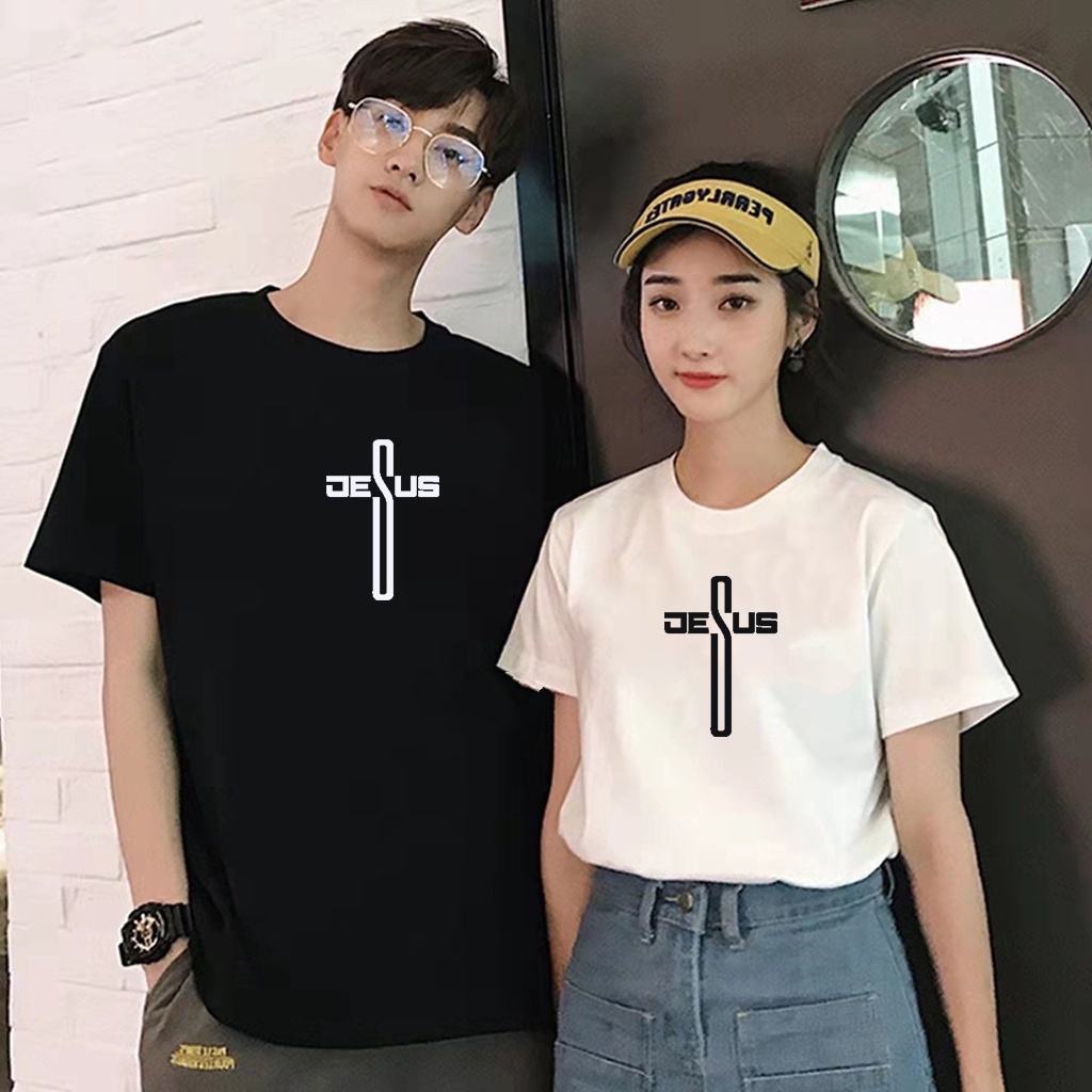 Kheylen Baju Kaos Distro Couple Salib Jesus Cowok Cewek Katun Combed / Baju Kaos Pasangan Pria Wanit