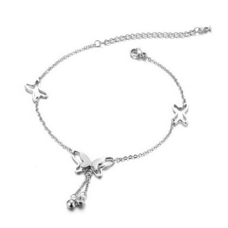 Fashion Gelang Kaki Dan Tangan Rantai Alloy Ala Korea Dengan Liontin Butterfly Kupu-kupu - ol-Silver