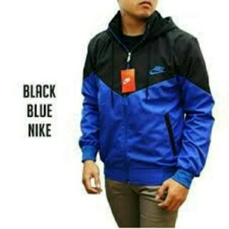 JAKET PARASUT OLAHRAGA NIKE HITAM BIRU