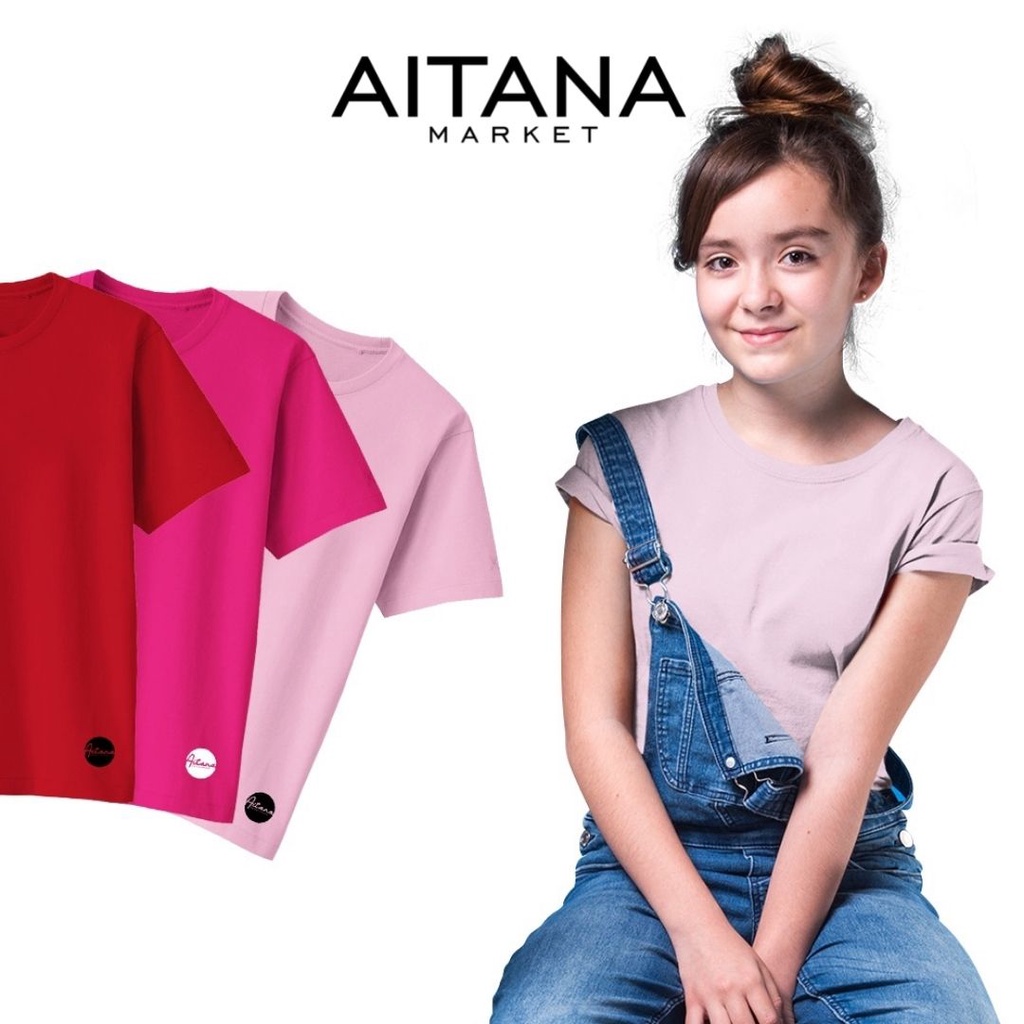 Aitana - Baju Kaos Polos Pendek Remaja 9 -14 Tahun Bahan Katun Combed 30s