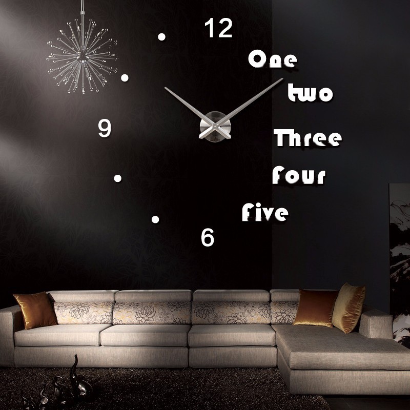 Jam Dinding Besar DIY Giant Wall Clock Quartz Creative Design Aryclic Underline &amp; Angka - Black