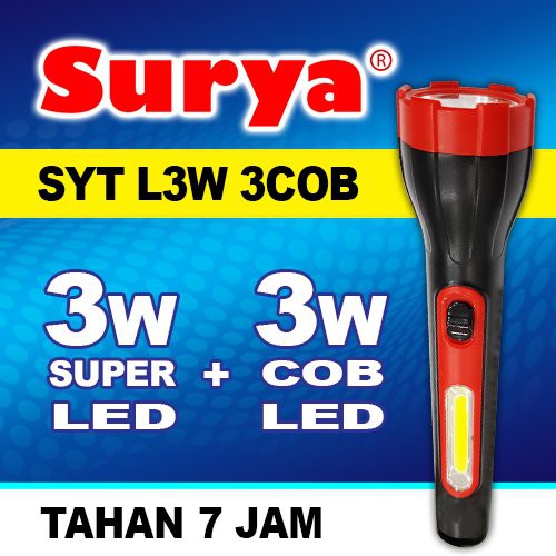 Surya Lampu Senter LED Super Terang SYT L3W + 3W COB Light LED Rechargeable 7 Hours