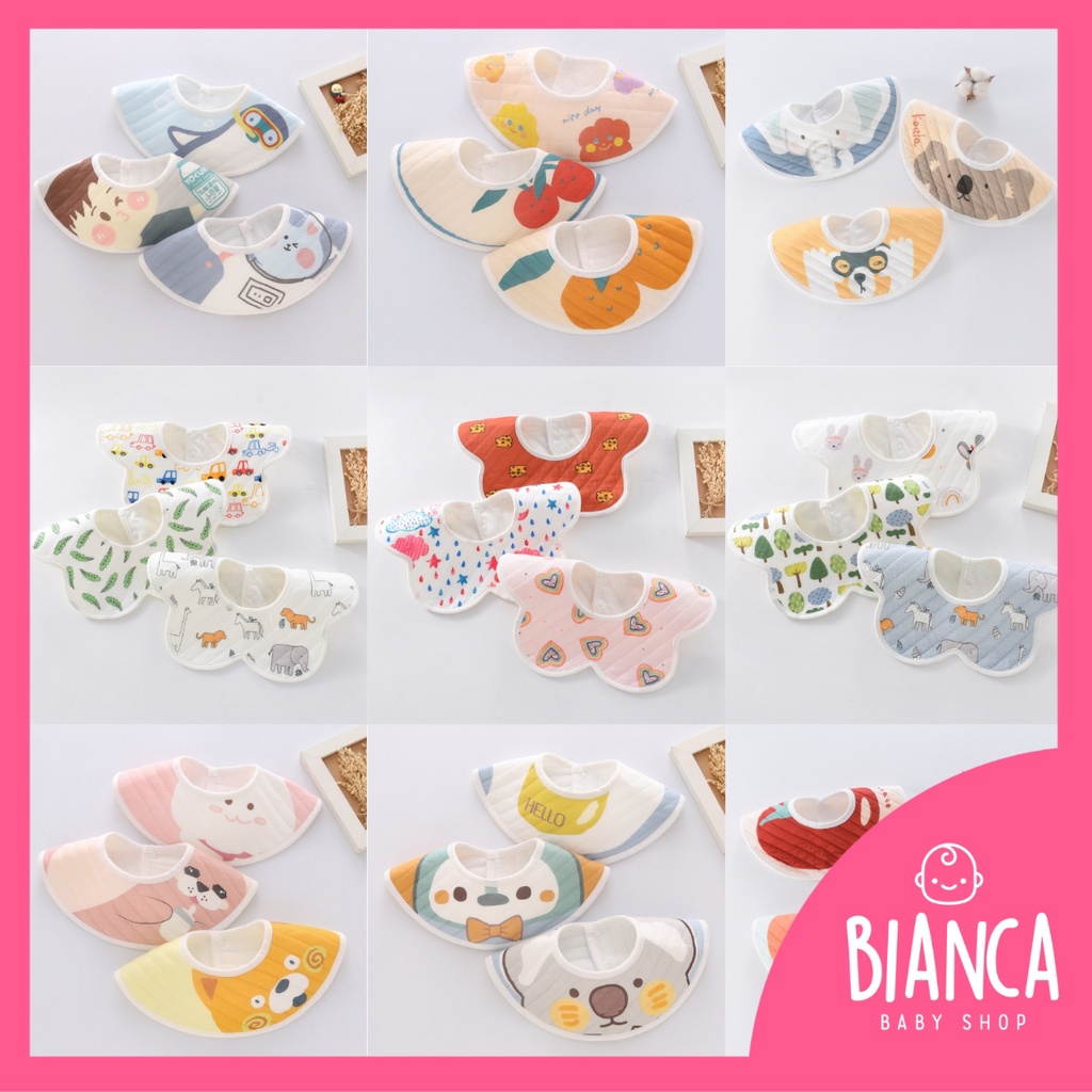 BIANCA - Bibs Anak / Celemek Anak 3 IN 1 BENTUK BULAT BUNGA H SERIES