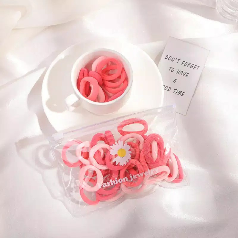 ♥TMALL88♥ Ikat Rambut Anak Ikat Rambut Wanita Korea / Ikat Rambut Donat Isi 50 pcs / FREE POUCH