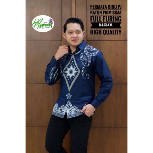 Batik Pria BIRU DONGKER Lengan Panjang Reguler Fit Keris Modern Premium Baju Atasan Batik Cowok Orig