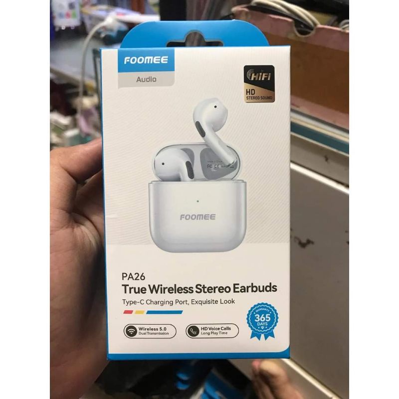 Headset Bluetooth FOOMEE PA26 TWS Bluetooth headset / TRUE WIRELESS STEREO EARBUDS Garansi Resmi 1 T
