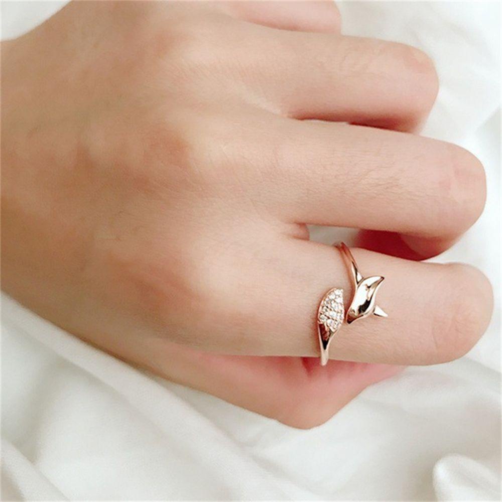 Lily Fox Cincin Wanita Pria Fashion Hewan Mikro Kristal Unisex Vintage Kreatif Animal