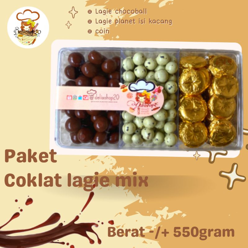 

Coklat mix lagie sekat 3 chocoball,coin,planet 550gr