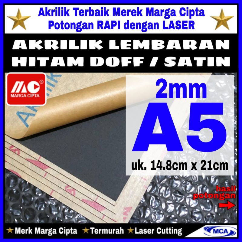 AKRILIK lembaran HITAM DOFF / SATIN 2mm A5 / Marga cipta / Acrylic