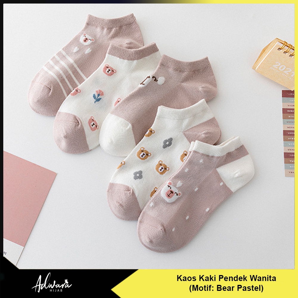 Kaos Kaki Pendek Wanita Semata Kaki Motif Bear Pastel Lucu Gaya Fashion Korean Import KK-206