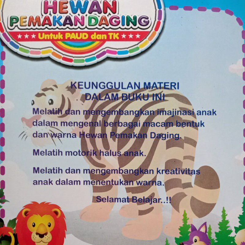 Buku Mewarnai Hewan Pemakan Daging Untuk Paud Tk