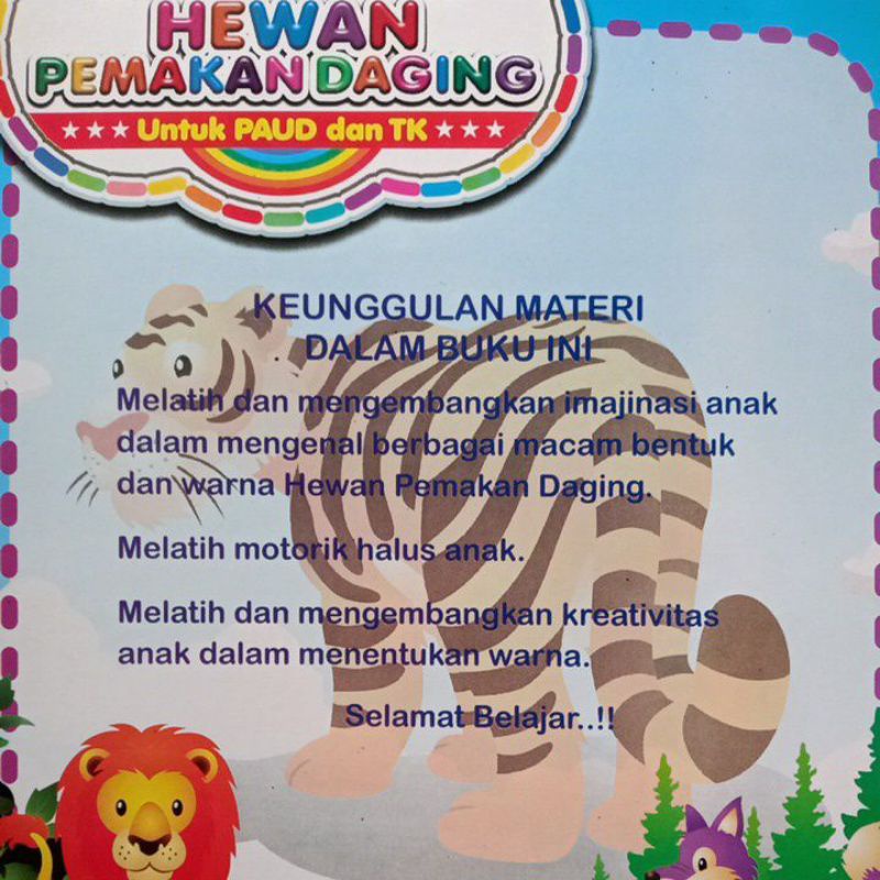 Buku Mewarnai Hewan Pemakan Daging Untuk Paud Tk