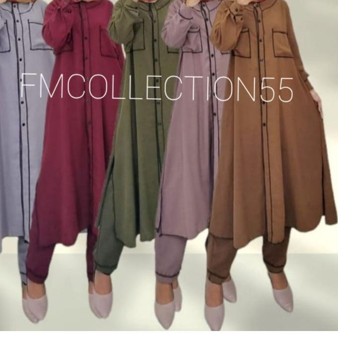 Promo new Year[LR 026]|SETELAN LONG TUNIK JUMBO SHAKILA LD 125 POLOS JAHIT TERBALIK / SETCEL SHAKILA