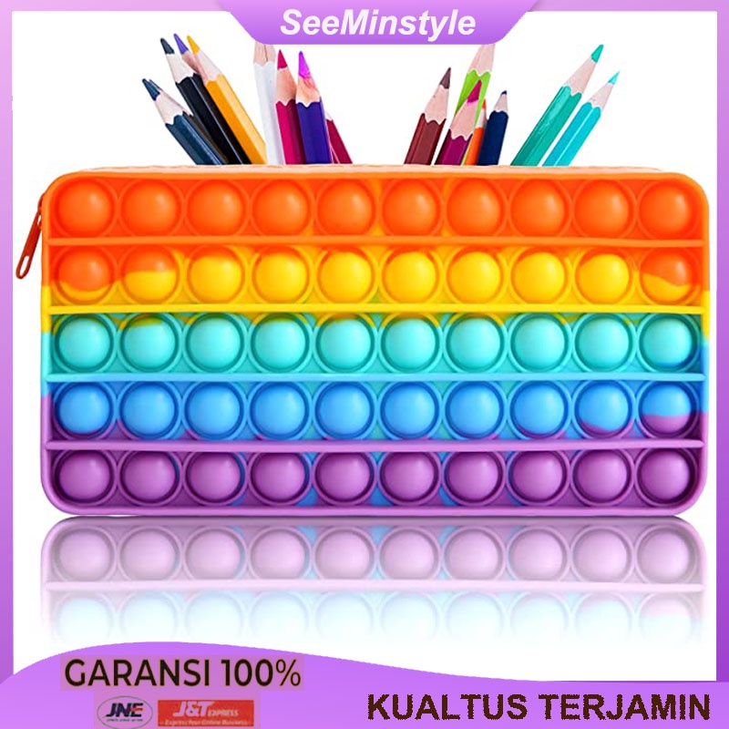 2IN1 Big Pop It Pencil Case Bag Pops Fidget Toys Push Bubble Pen Holder Silicone Sensory Game Large 