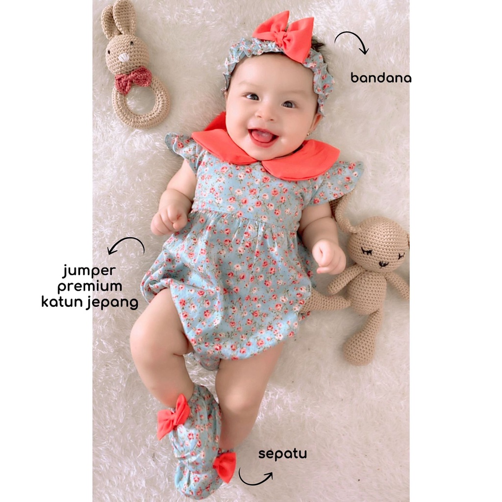 LOVE GEMPITA Baju setelan jumper rok bunga bandana sepatu pergi lucu fashion anak bayi perempuan cewek CLARA TALITHA / CLAIRE B CHEERFUL KOTAK / SAKURA cherry blossom astrid naomi