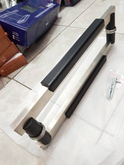Paket handle pintu stainless baut tembus 45cm + body pelor