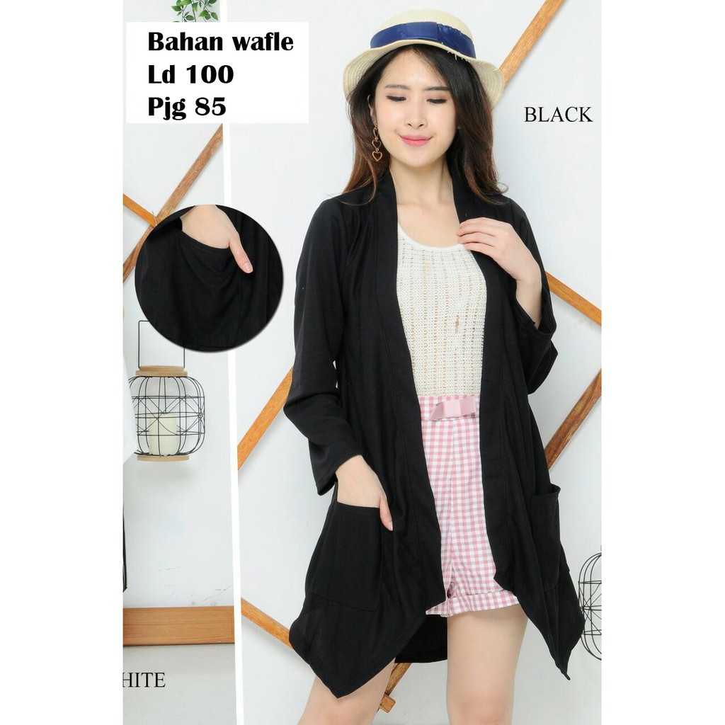 Myco Cardigan wanita Polos Hitam | Lengan Panjang