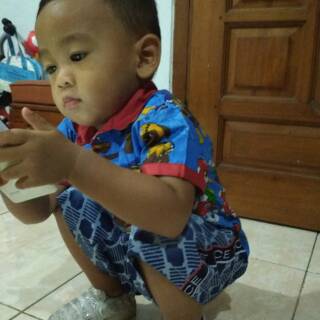 Set setelan anak laki cowok kemeja karakter celana jeans Set setelan anak laki cowok kemeja karakter celana jeans