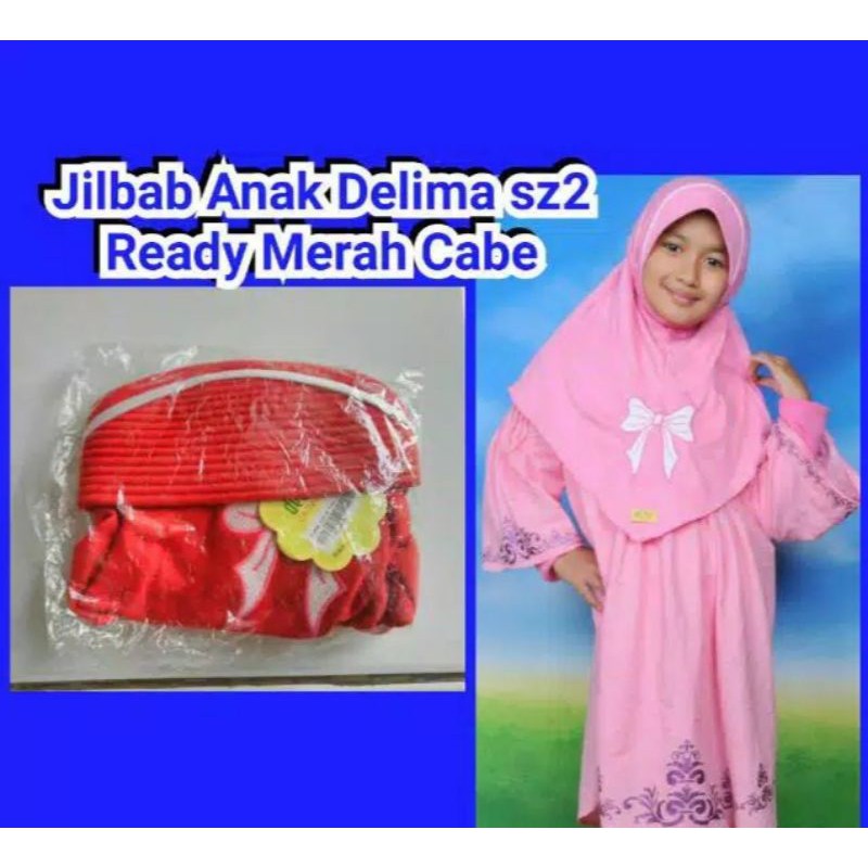 Jilbab /Khimar / Hijab / Bergo / Kerudung Anak Delima Warna Merah Cabe Bordir Pita Sz2