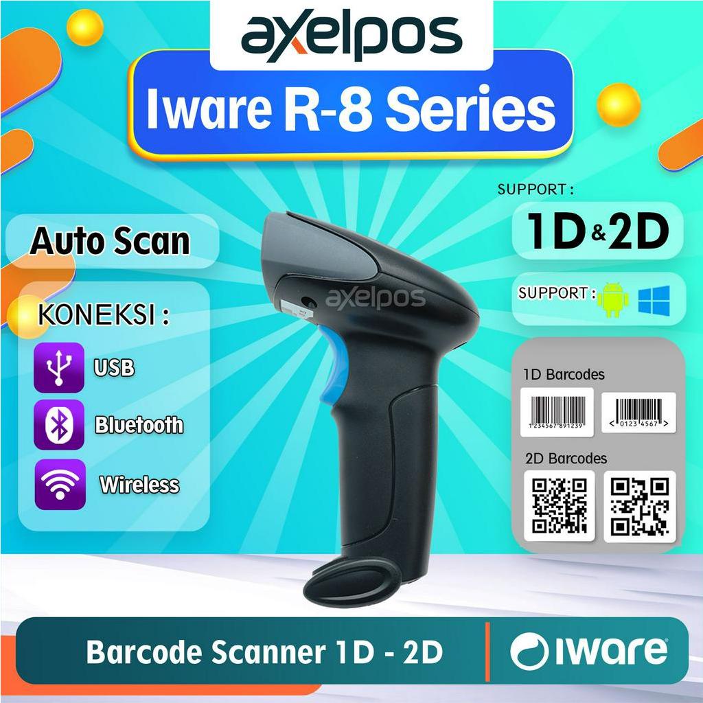 Barcode Scanner Usb Bluetooth Wireless 1D/2D Auto Scan Iware R8 Series