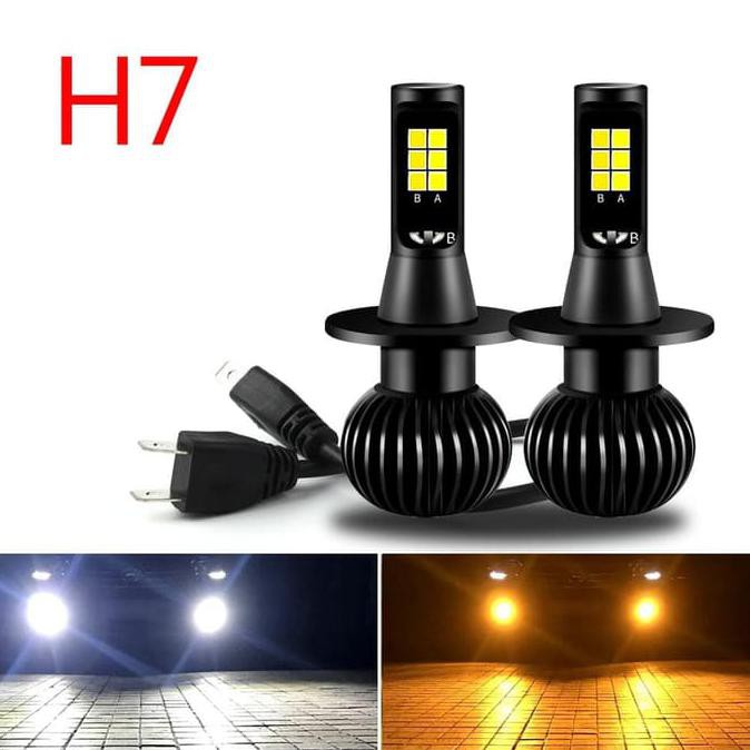 DISKON LAMPU UTAMA MOTOR MOBIL H7 LED 2IN1 PUTIH KUNING PALING TERANG #4